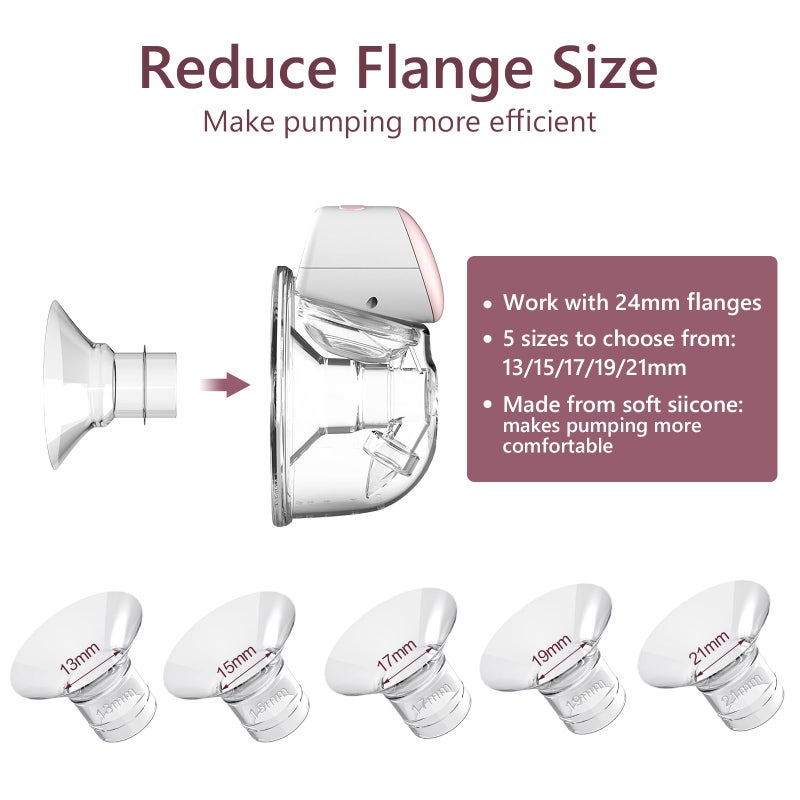 Parner Flange Inserts 13/15/17/19/21mm 10PCS for Momcozy S9/S9pro/S10/S12/S12pro/Medela/Tsrete/Spectra/Bellababy etc 24mm Wearable Breast Pump, Reduce 24mm Tunnel Down to Correct Size - 10PCS - Image 4